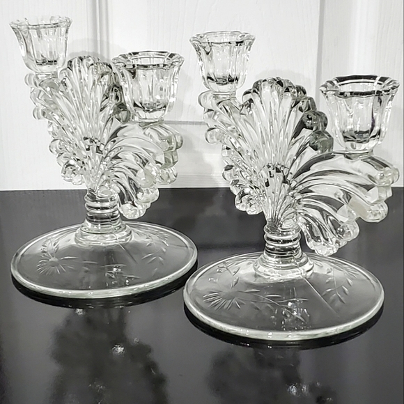 (2) 1930s "Pattern 221-2/Maya"  2 Light Candlesticks ✨️by Paden City Glass EUC - Picture 7 of 9